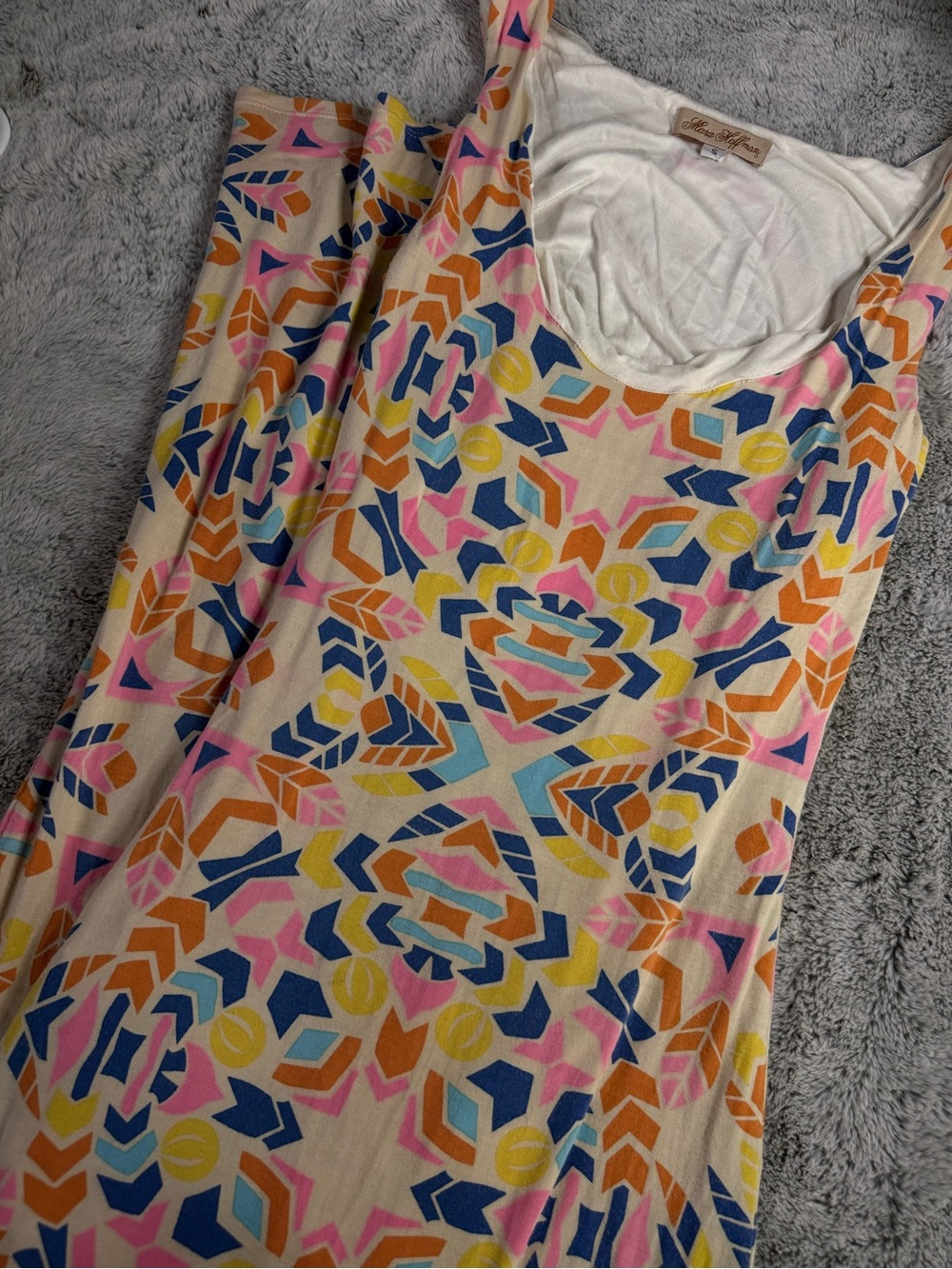 Mara Hoffman Cream Tank Top with Pink, Blue, Yellow & Orange Geometric Print